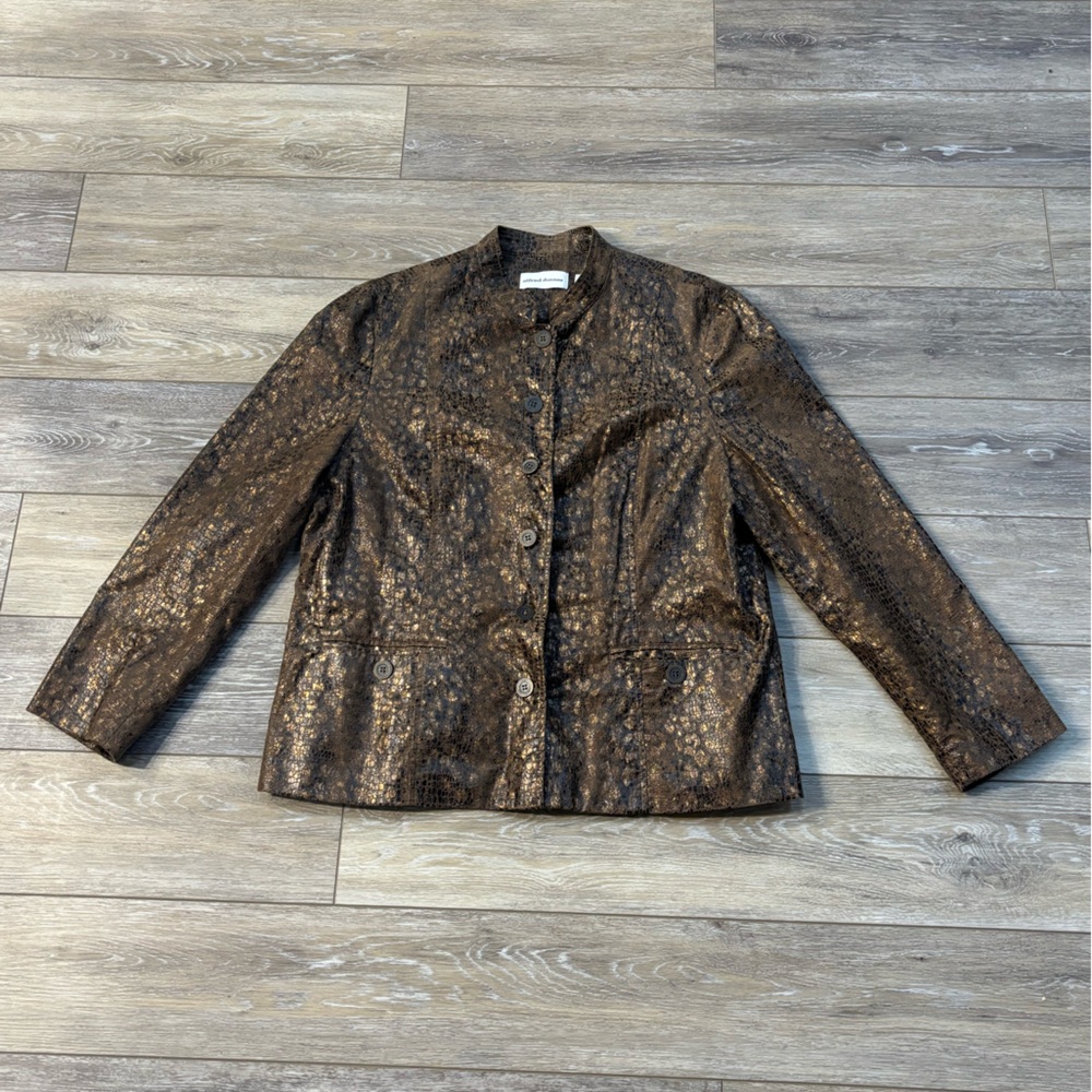 Alfred Dunner Jacket Sz 16 Animal Print Metallic Gold Office Mobwife Elegant